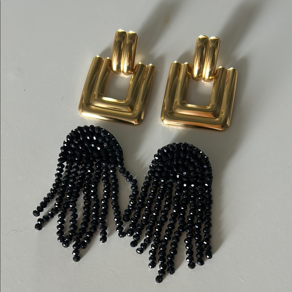 Mango Gold and Black Statement Earrings with Geometric Design